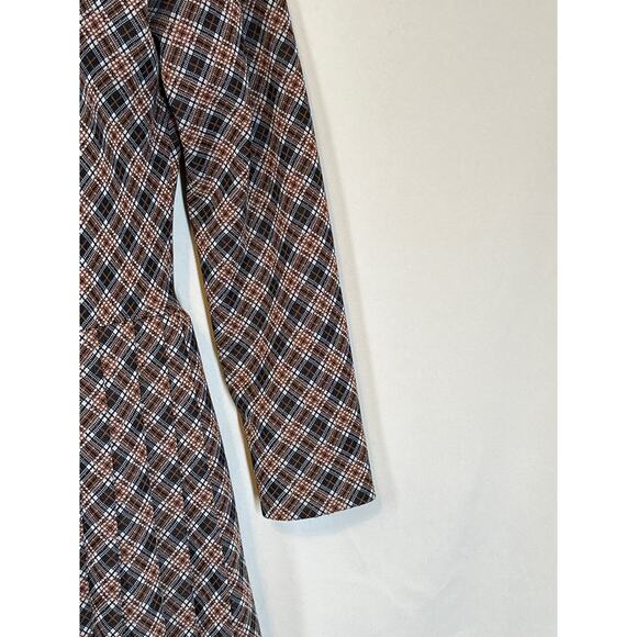 Vintage SAKS FIFTH AVENUE Dress S Brown Plaid Pleated Quite Luxury Couture - Picture 5 of 15